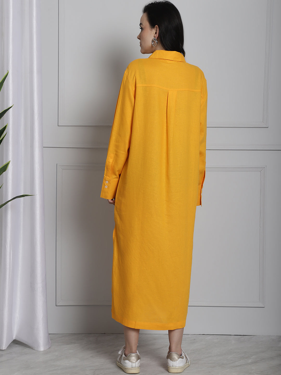 Long Cotton Relax fit Yellow Shirt Dress