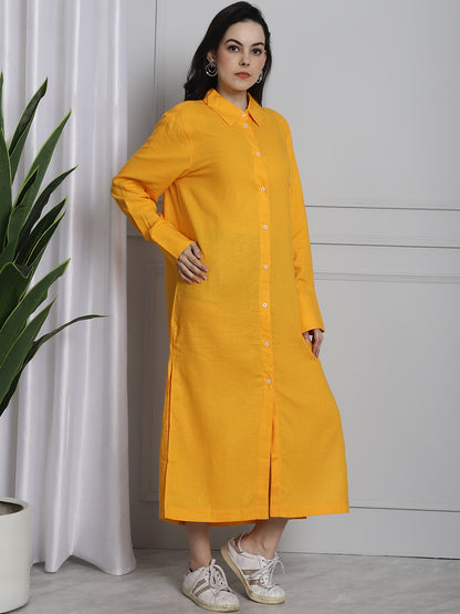 Long Cotton Relax fit Yellow Shirt Dress