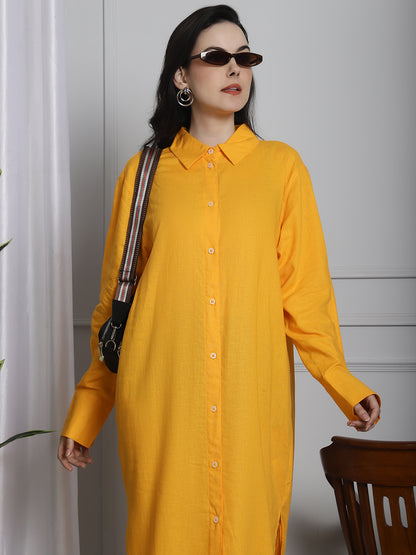 Long Cotton Relax fit Yellow Shirt Dress