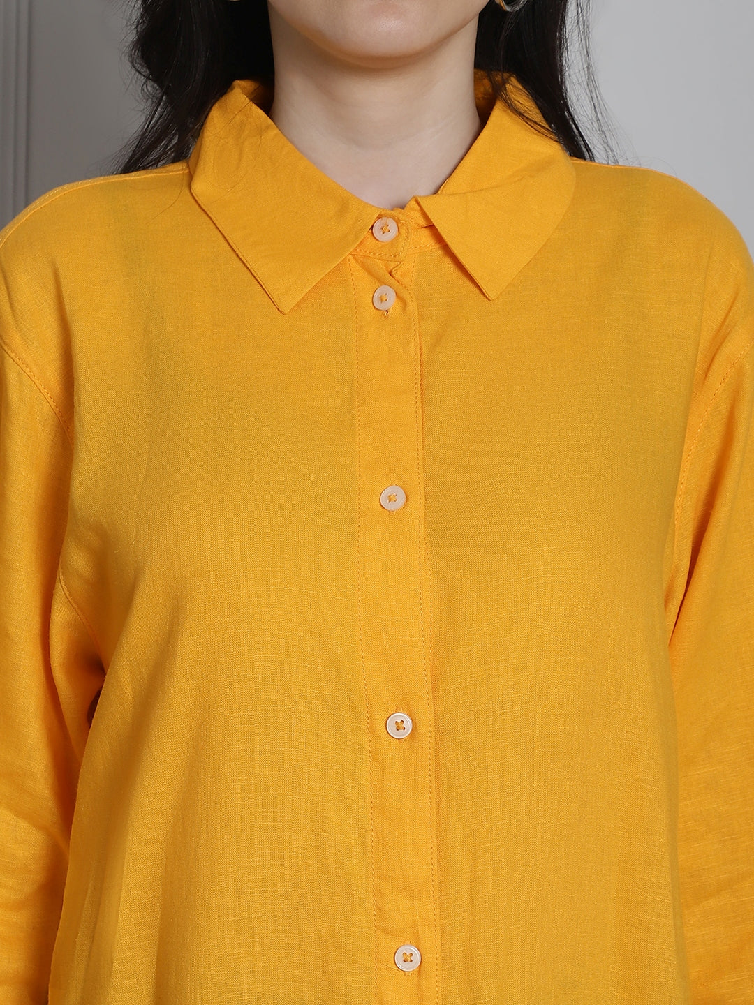 Long Cotton Relax fit Yellow Shirt Dress