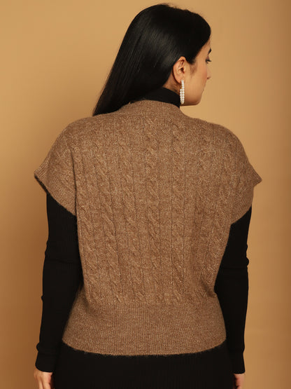 Acrylic V-Neck Vest Brown Sweater