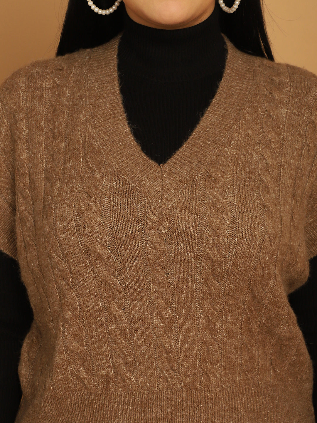 Acrylic V-Neck Vest Brown Sweater