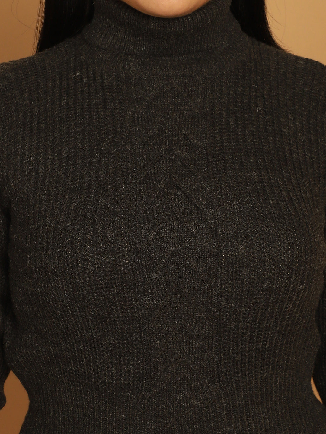 Acrylic Full Sleeve Solid Dark Grey Sweater