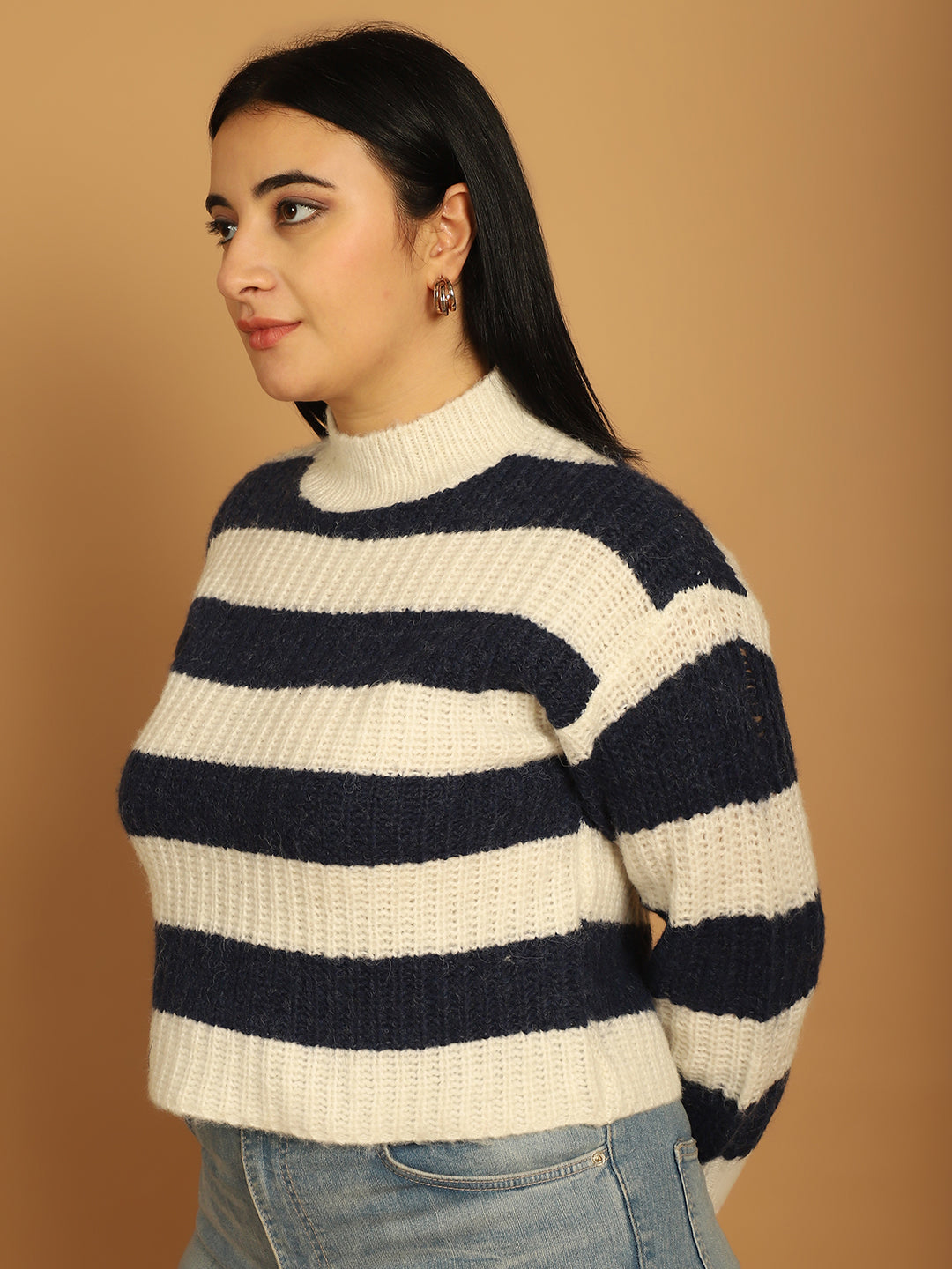 Cotton Pullover with striped Blue/White