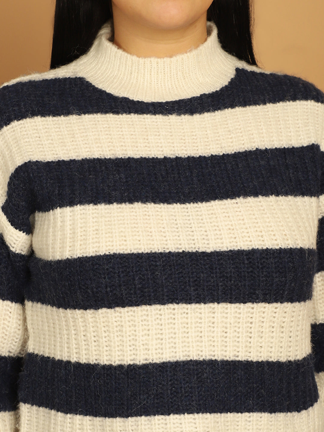 Cotton Pullover with striped Blue/White