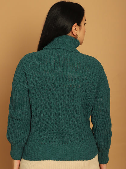 Acrylic Full Sleeve Solid Dark Green Sweater