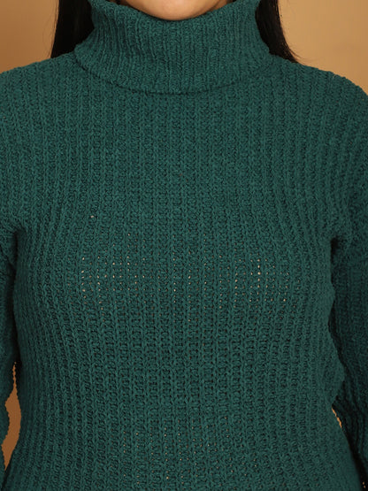 Acrylic Full Sleeve Solid Dark Green Sweater