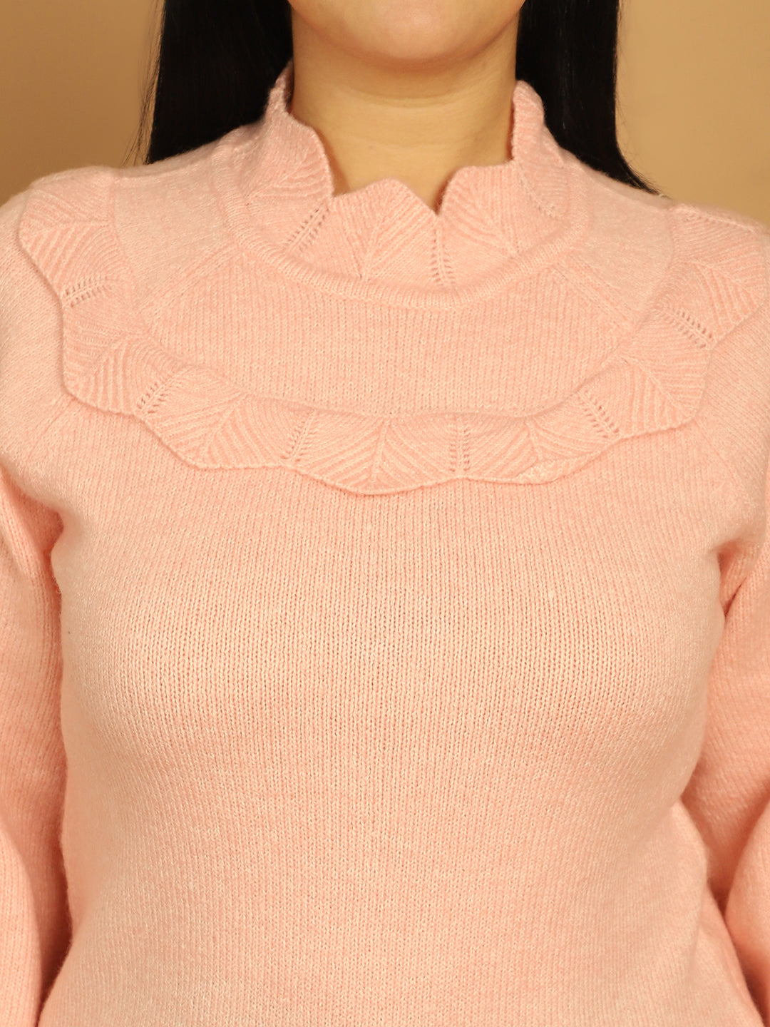 Acrylic Full Sleeve Solid Pink Sweater