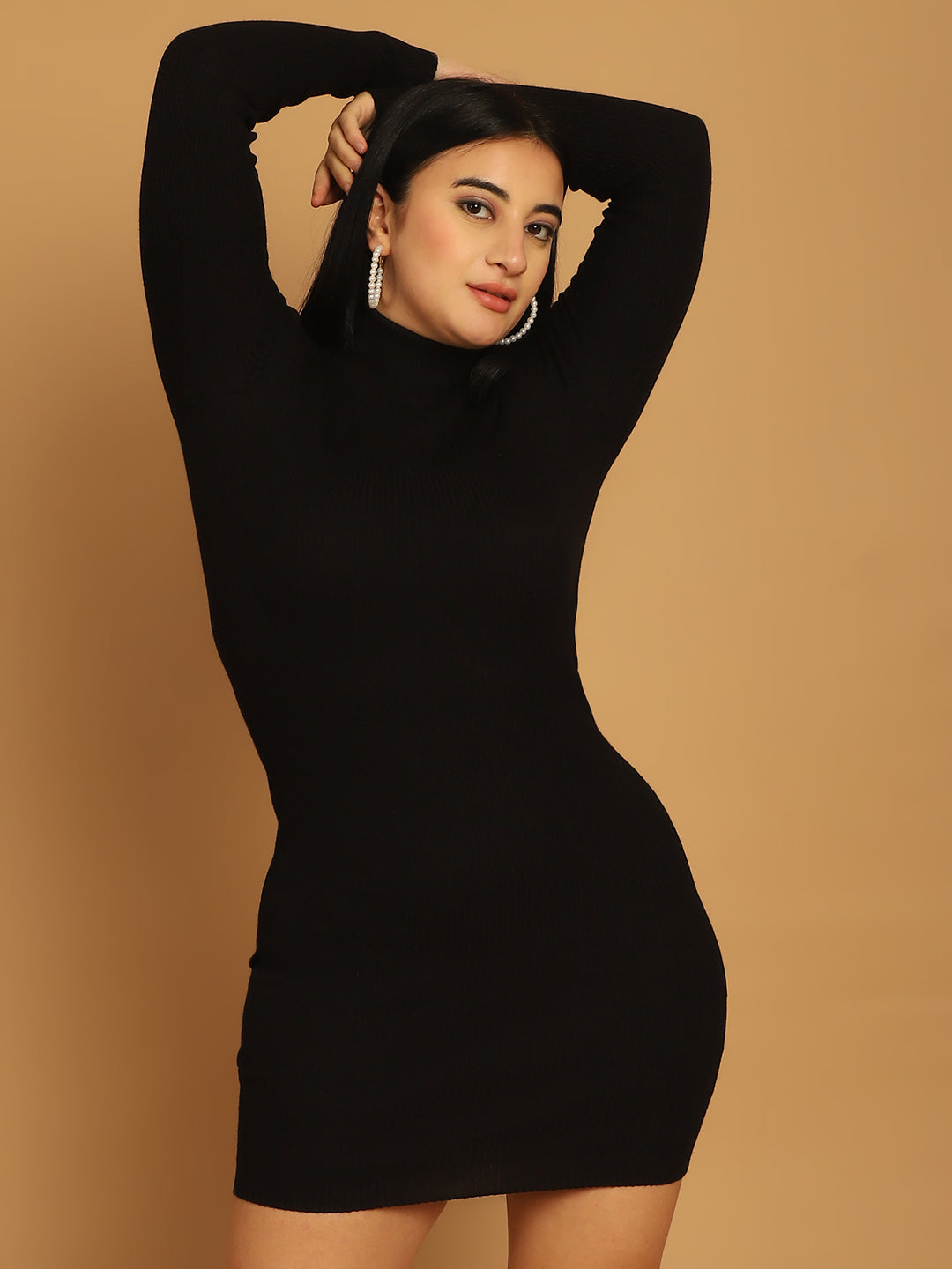 Acrylic Full Sleeve Solid Black Dress