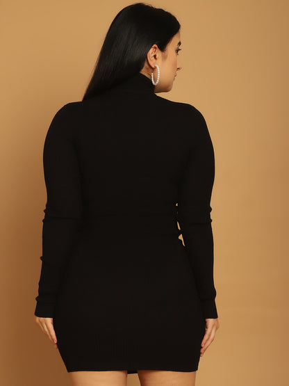 Acrylic Full Sleeve Solid Black Dress