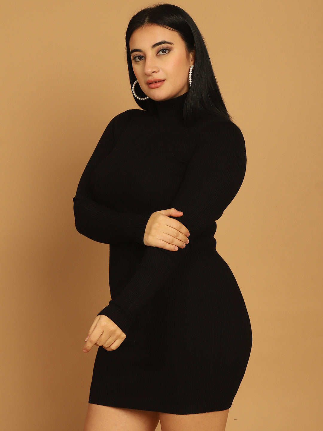 Acrylic Full Sleeve Solid Black Dress