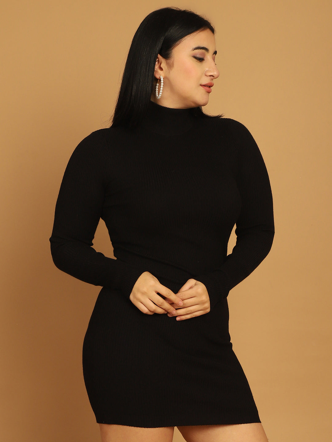 Acrylic Full Sleeve Solid Black Dress