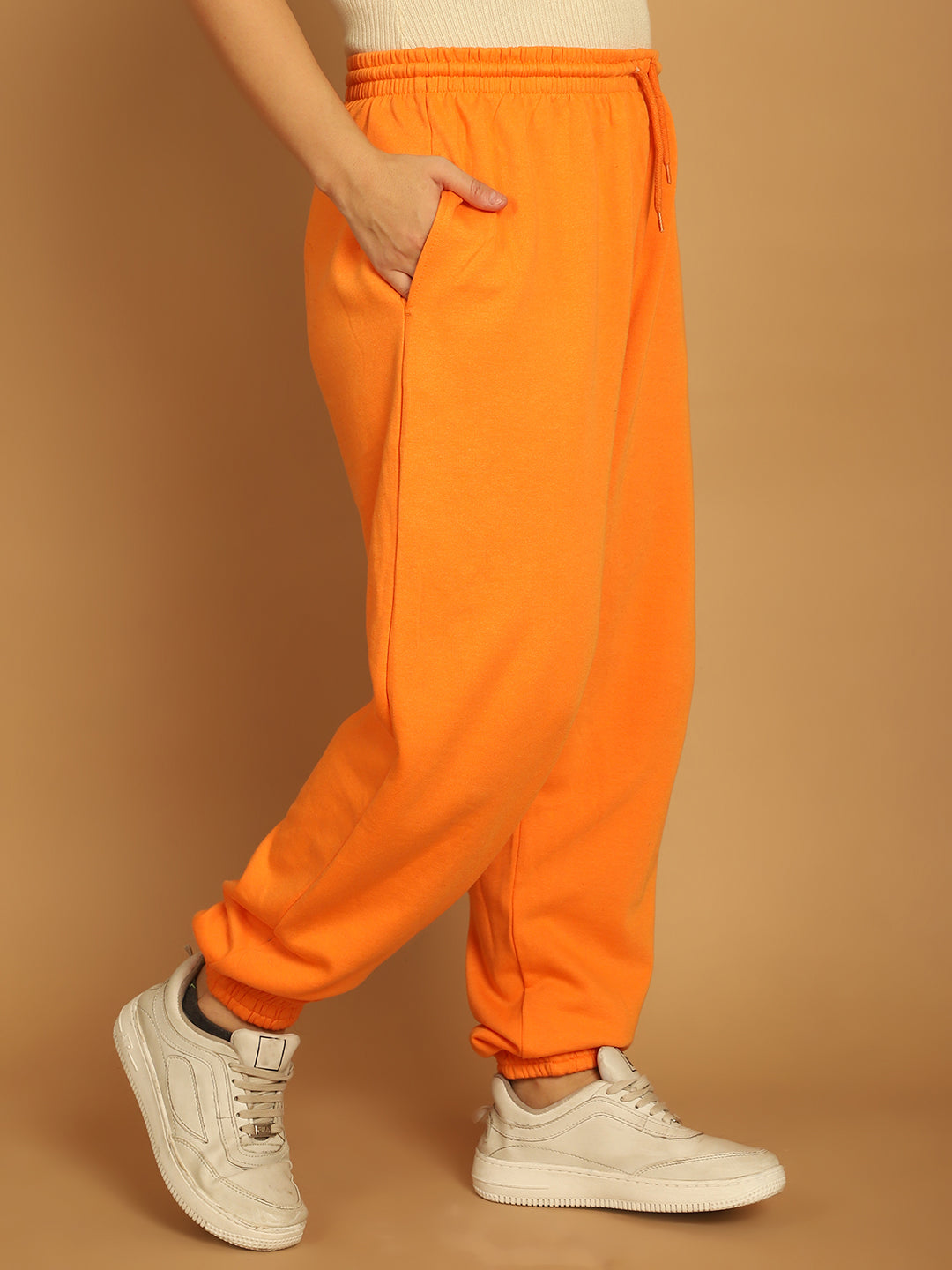 Orange Elastic with Drawstring Basic Jogger