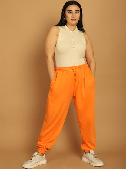 Orange Elastic with Drawstring Basic Jogger