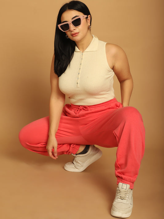 Neon Pink Elastic with Drawstring Basic Jogger