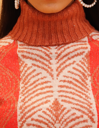 Acrylic Full Sleeve Printed Orange Sweater