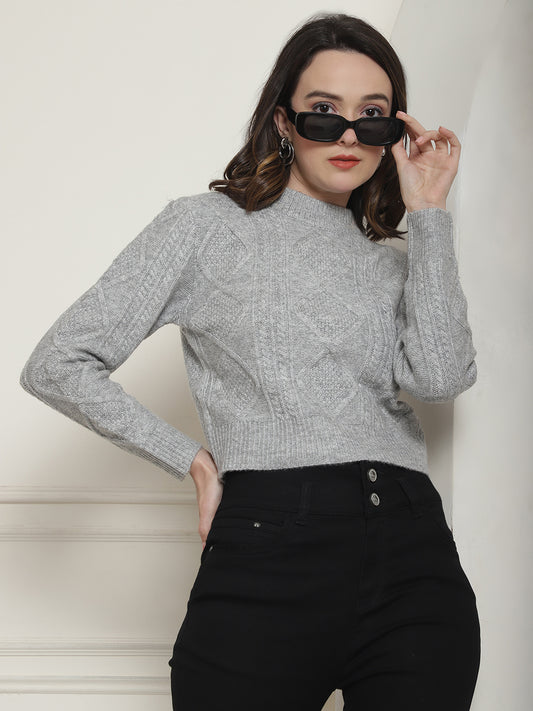 Viscose Round Neck Full Sleeve Grey Sweater