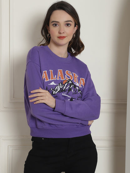 Cotton Round Neck Purple Sweatshirt