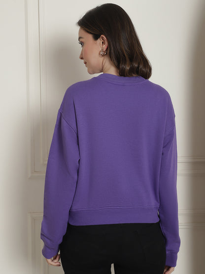 Cotton Round Neck Purple Sweatshirt