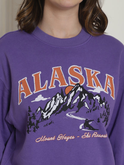 Cotton Round Neck Purple Sweatshirt