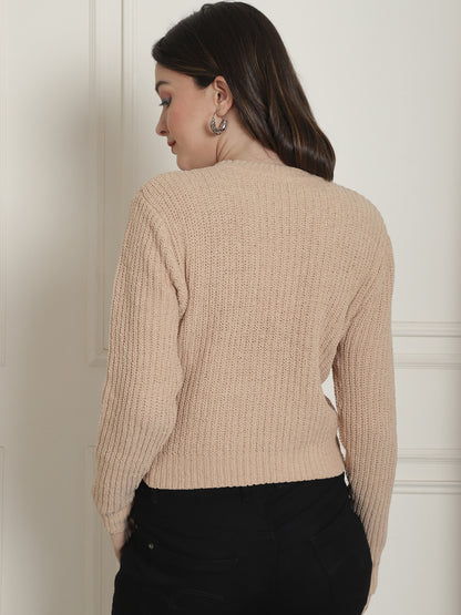 Viscose Round Neck Long Sleeve Brown Sweater