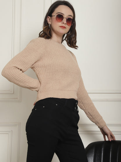 Viscose Round Neck Long Sleeve Brown Sweater