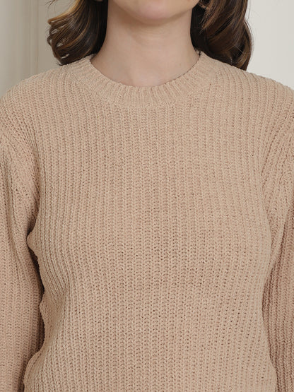 Viscose Round Neck Long Sleeve Brown Sweater