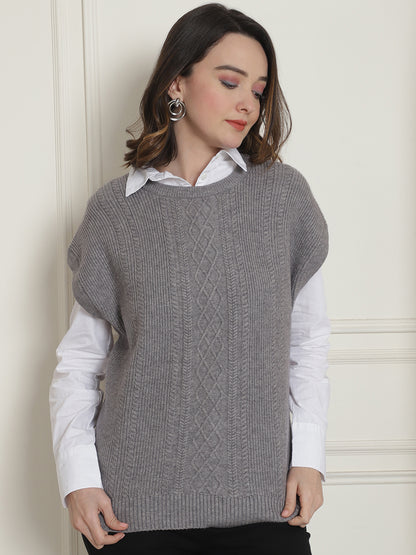 Acrylic Sleeveless V-Neck Knitted Grey Vest Sweater