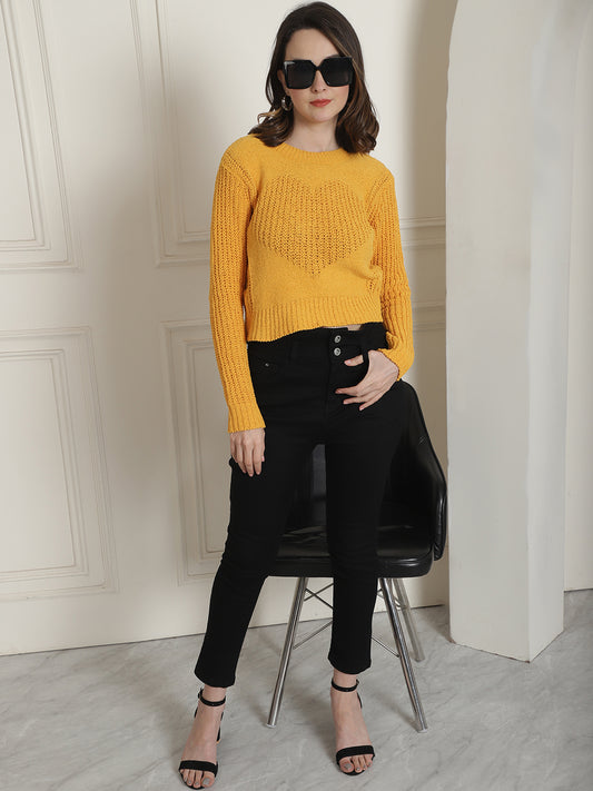 Viscose Round Neck Full Sleeve Yellow Sweater