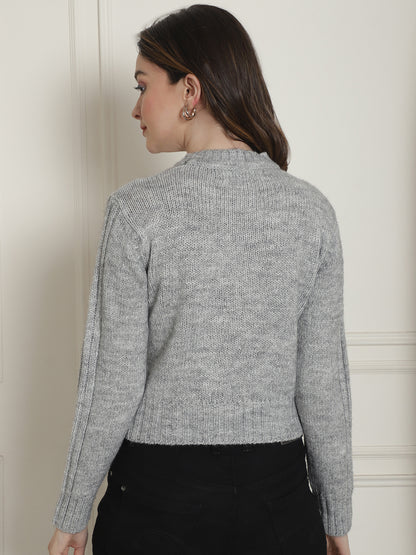 Acrylic Round Neck Full Sleeve Grey Sweater