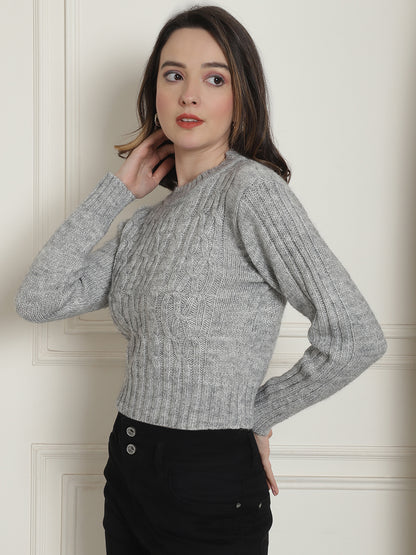 Acrylic Round Neck Full Sleeve Grey Sweater