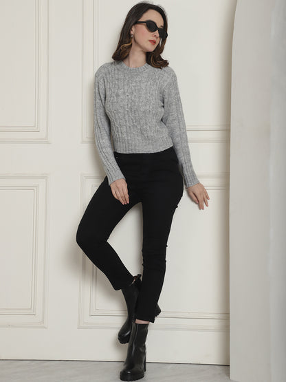 Acrylic Round Neck Full Sleeve Grey Sweater