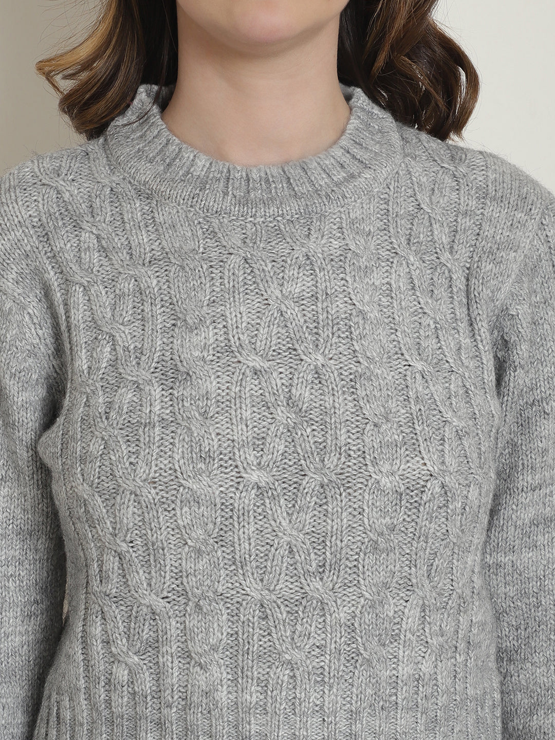 Acrylic Round Neck Full Sleeve Grey Sweater