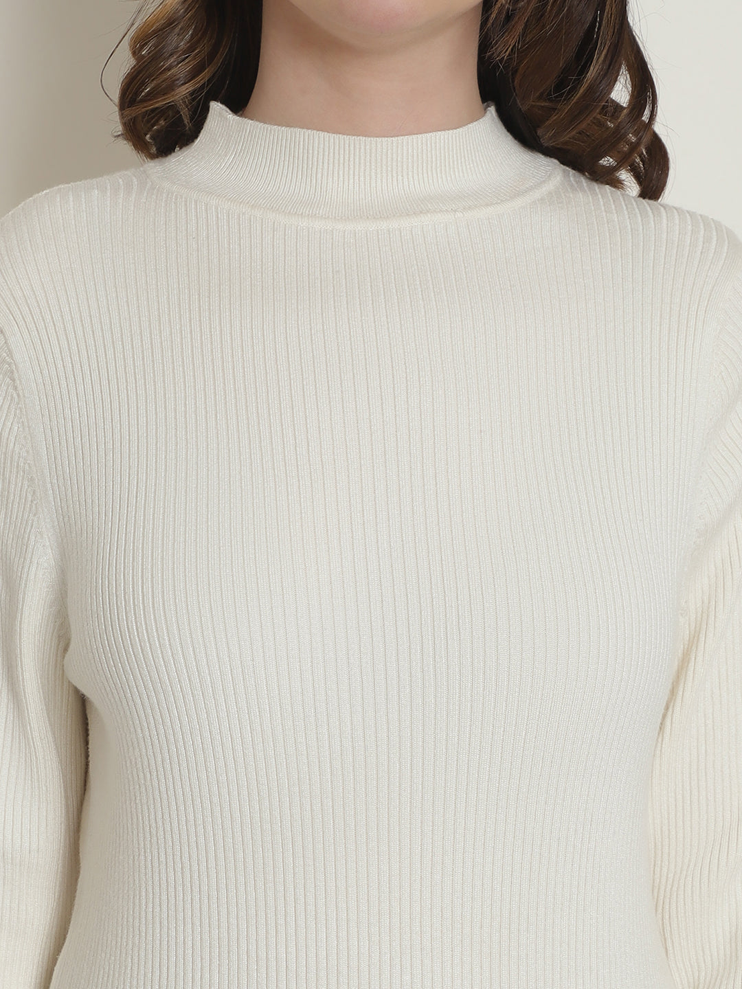 Viscose Full Sleeve Turtle Neck Cream Long Sweater