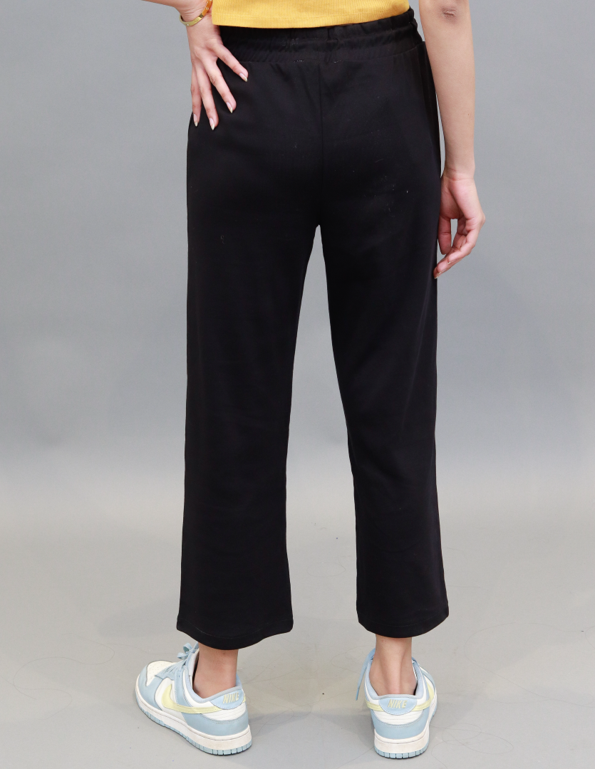 Cotton Solid Handloom Wide Leg Black Trouser