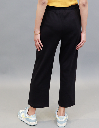 Cotton Solid Handloom Wide Leg Black Trouser