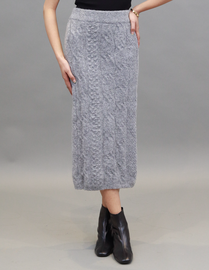 Polyester Cable Knitted Knee length Grey Skirt