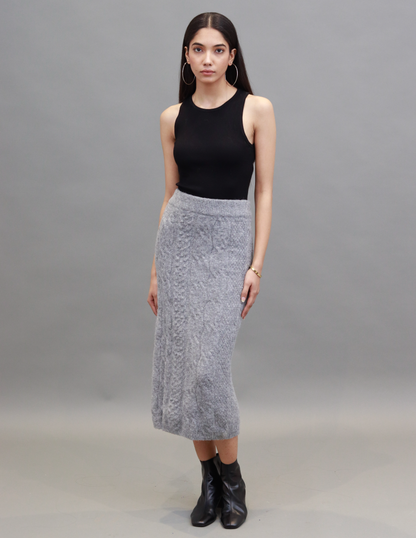 Polyester Cable Knitted Knee length Grey Skirt