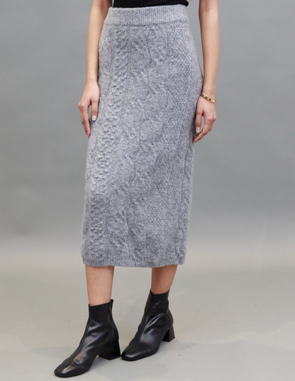 Polyester Cable Knitted Knee length Grey Skirt