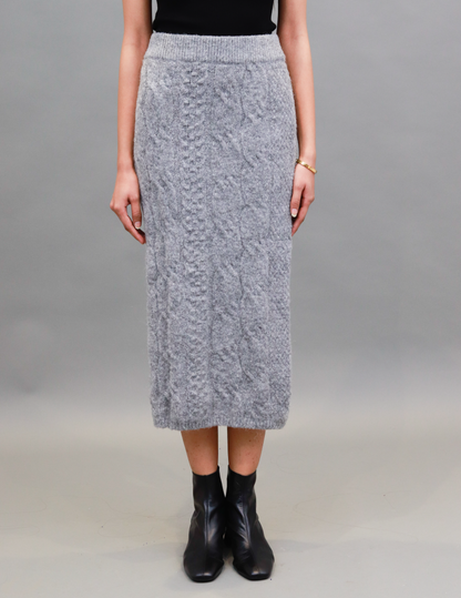 Polyester Cable Knitted Knee length Grey Skirt