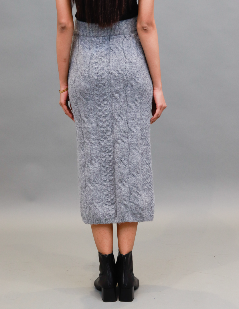 Polyester Cable Knitted Knee length Grey Skirt