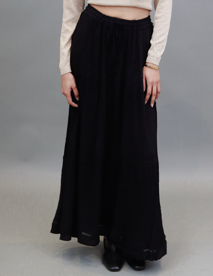 Rayon with Elastic waistband Long Summer Spring Fall Black skirt