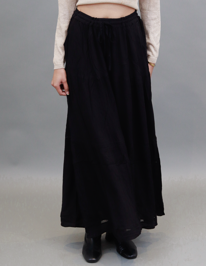 Rayon with Elastic waistband Long Summer Spring Fall Black skirt