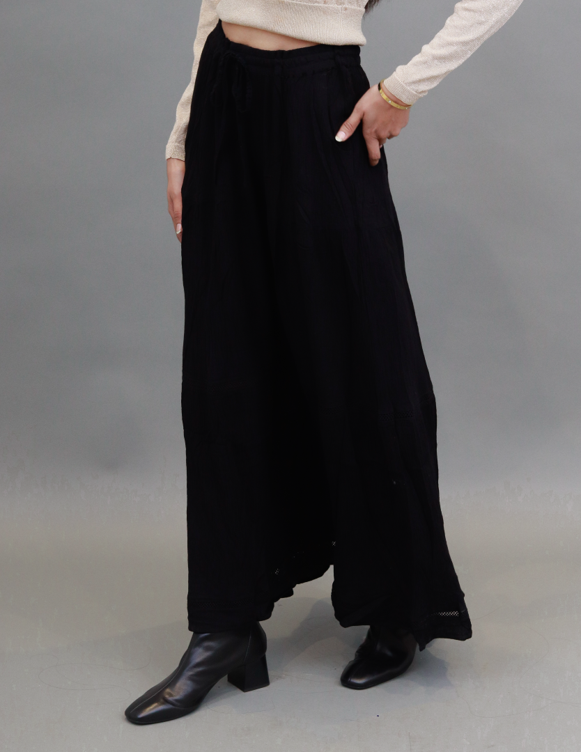 Rayon with Elastic waistband Long Summer Spring Fall Black skirt