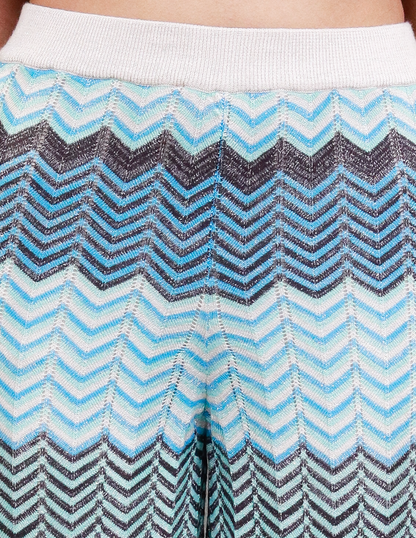 Viscose Elasticated Waistband Zigzag Print Straight Leg Blue Trousers