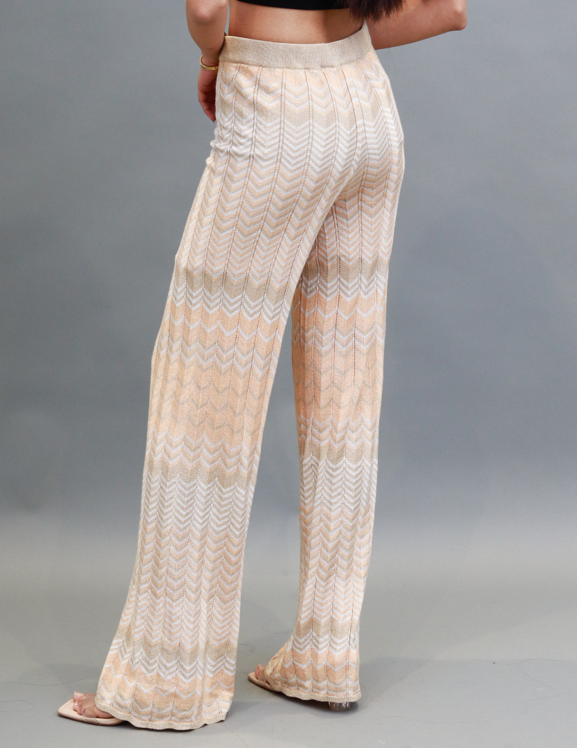 Viscose Elasticated Waistband Zigzag Print Straight Leg Golden Trousers