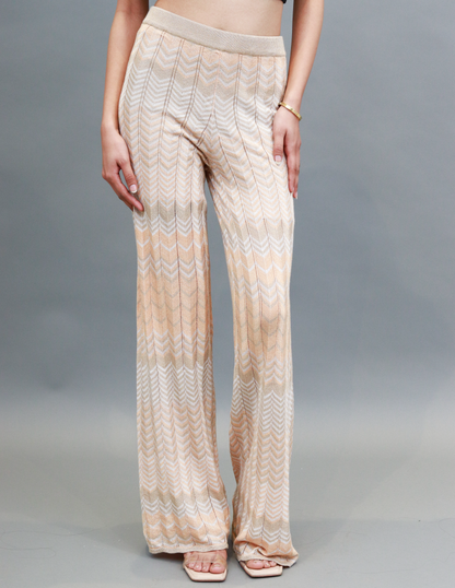 Viscose Elasticated Waistband Zigzag Print Straight Leg Golden Trousers