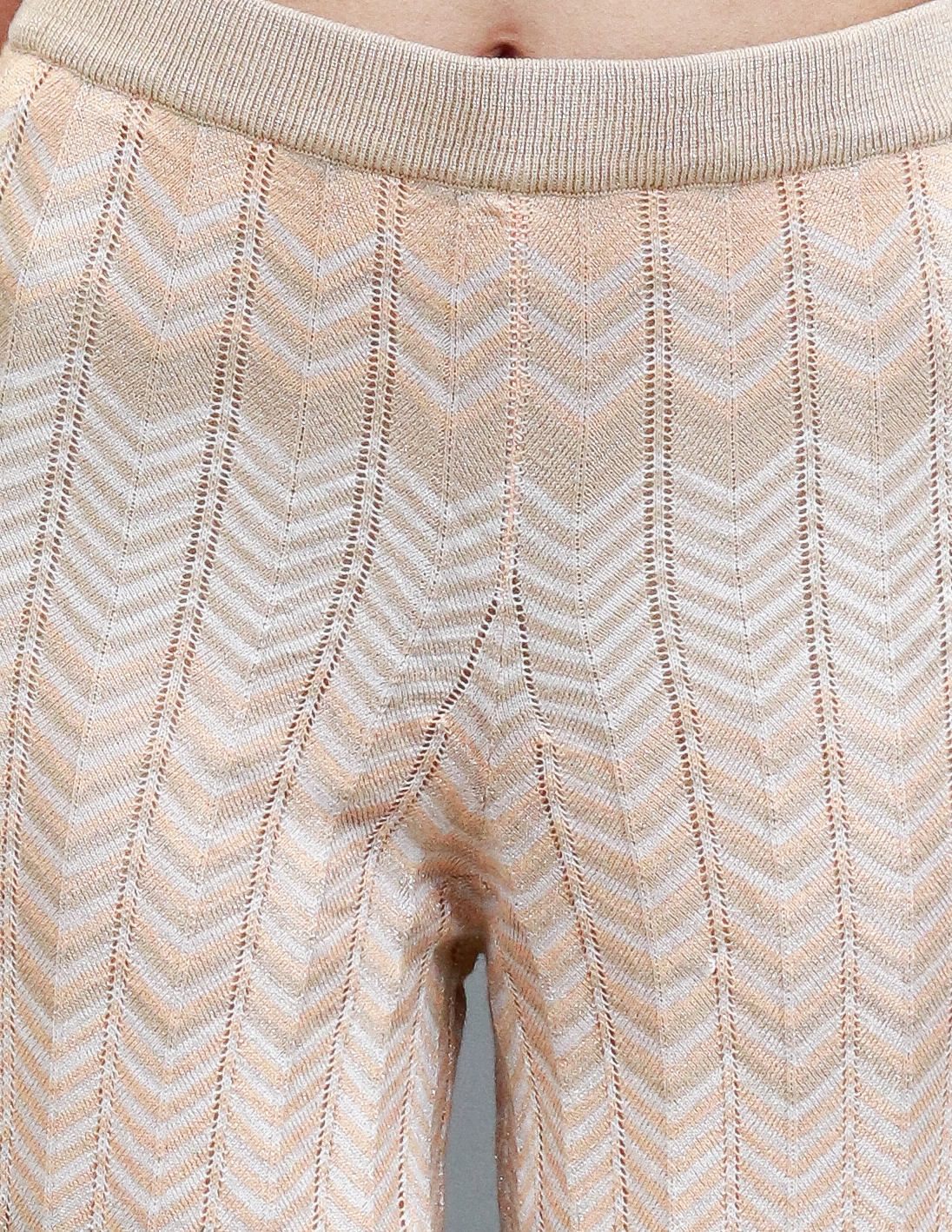 Viscose Elasticated Waistband Zigzag Print Straight Leg Golden Trousers