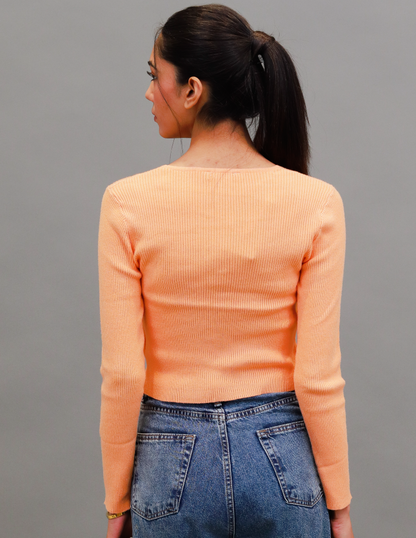 Viscose Front Tie up Cropped Wrap Open Orange cardigan