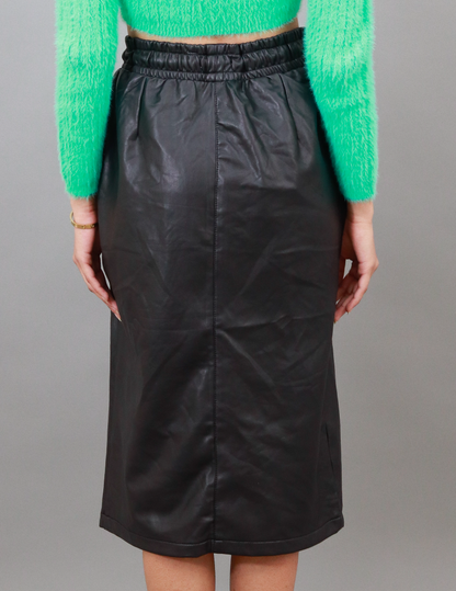 Faux Leather Solid office/Casual wear Mid Length Black Skirt